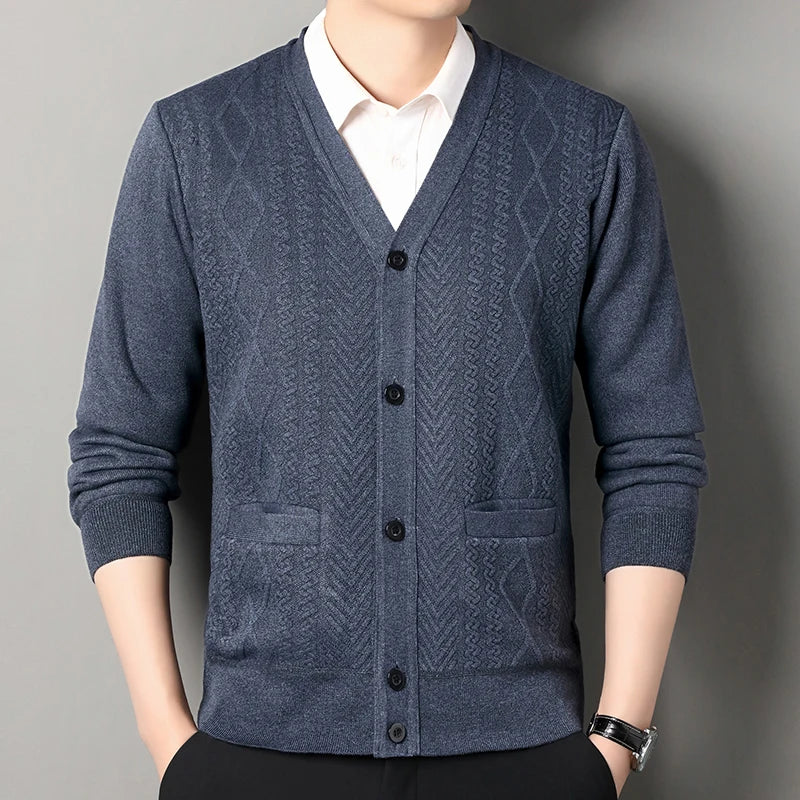 Men’s Autumn/Winter Button-Up Knit Sweater - Imperial
