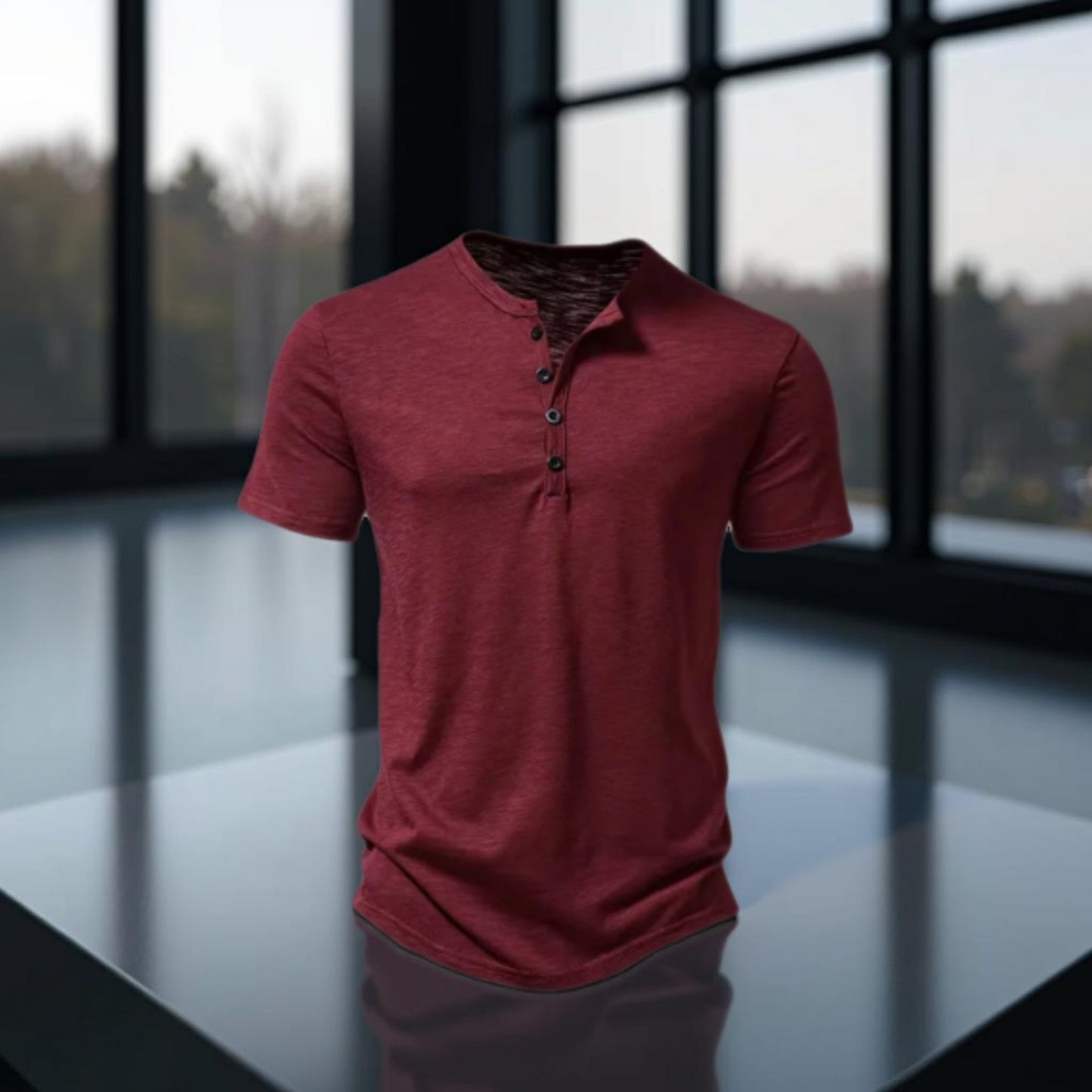 Men’s Dailywear Henry Collar T-shirt – Slim Fit Short Sleeve Top