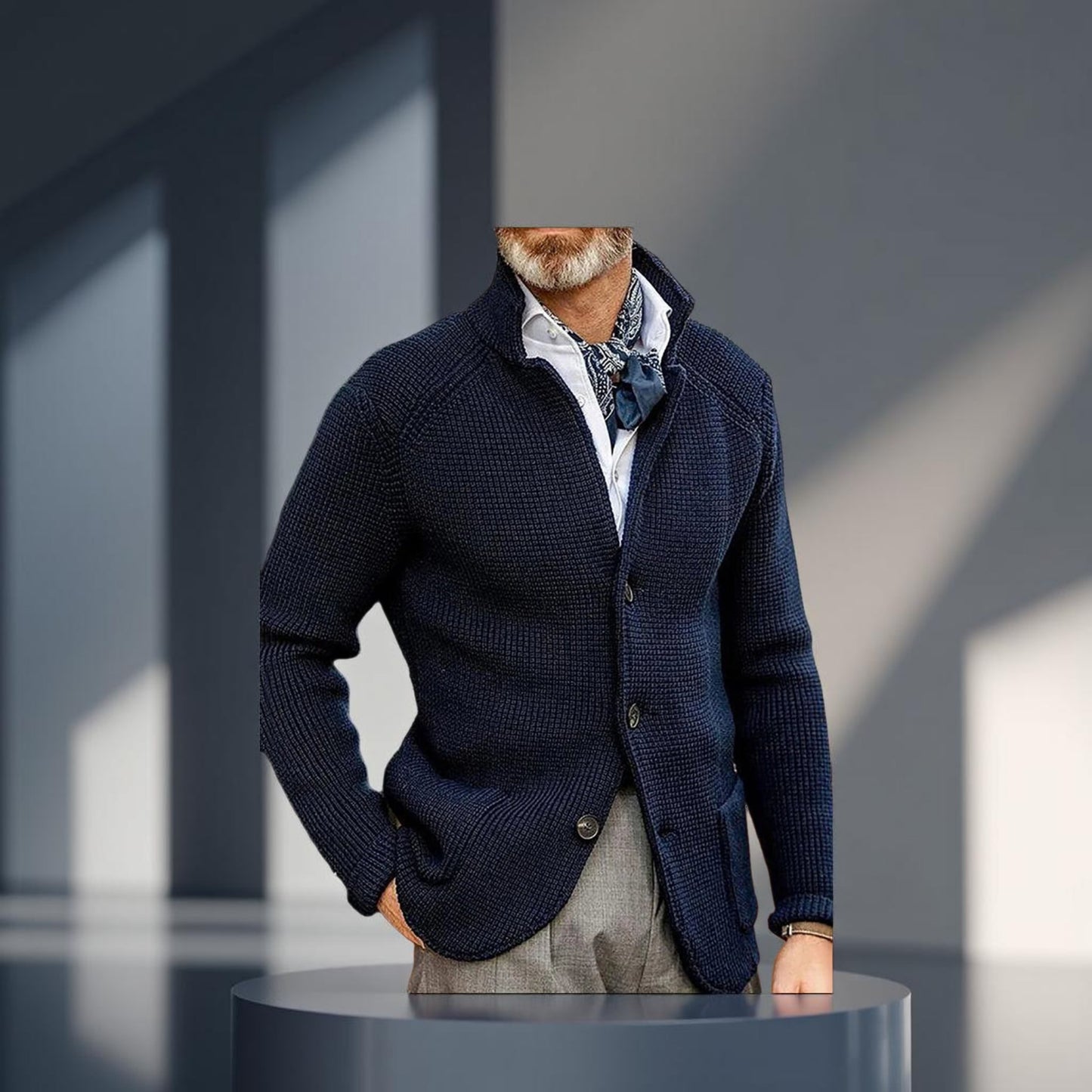 Slim Fit Stand Collar Knit Cardigan