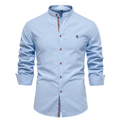 PureCraft Cotton Linen Embroidered Shirt for Men
