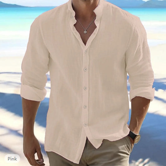 Men’s Premium Cotton Linen Stand Collar Shirt