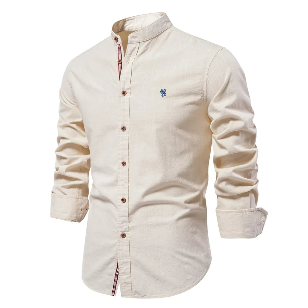 PureCraft Cotton Linen Embroidered Shirt for Men