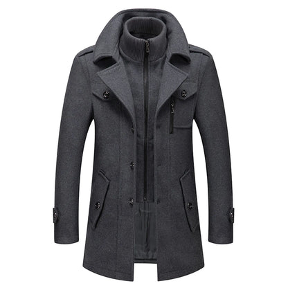 Men's Black Outwears Jackets 2 Piece Business Woolen Trench Coats Plus Size