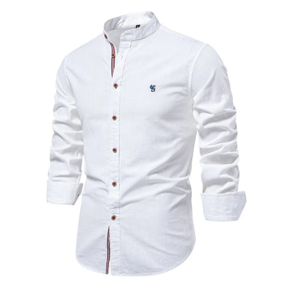 PureCraft Cotton Linen Embroidered Shirt for Men