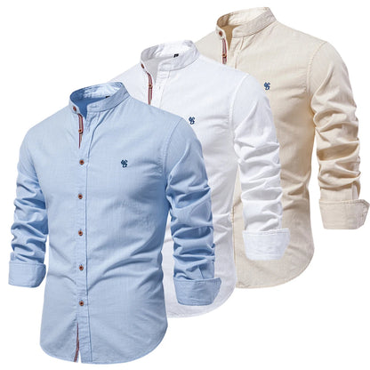 PureCraft Cotton Linen Embroidered Shirt for Men