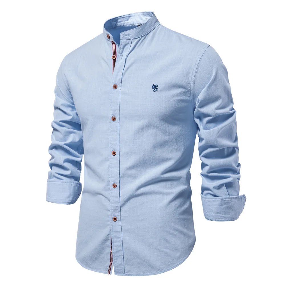 PureCraft Cotton Linen Embroidered Shirt for Men