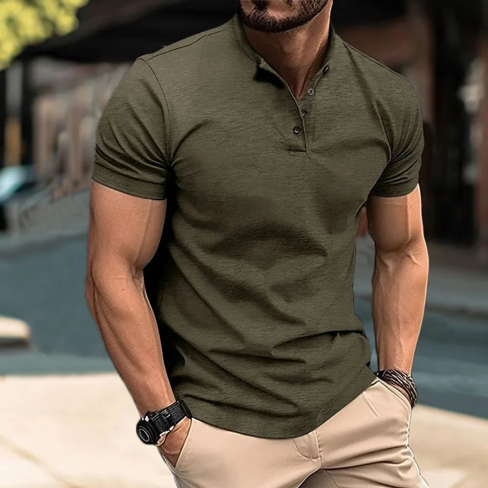 Men’s Dailywear Henry Collar T-shirt – Slim Fit Short Sleeve Top
