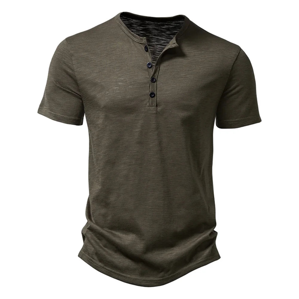 Premium Cotton Henley Tee – Men’s Casual Short Sleeve Polo
